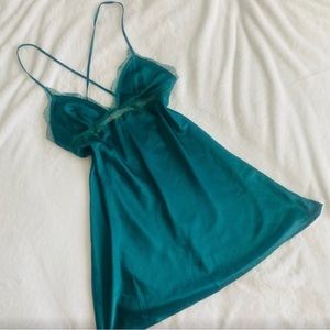 Silk Victoria’s Secret EMERALD Green Lace Chemise Slip Dress